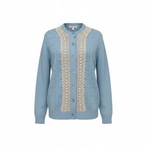 Vintage Banff Blue &‎ Lace Cardigan Grandmacore Sweater 40